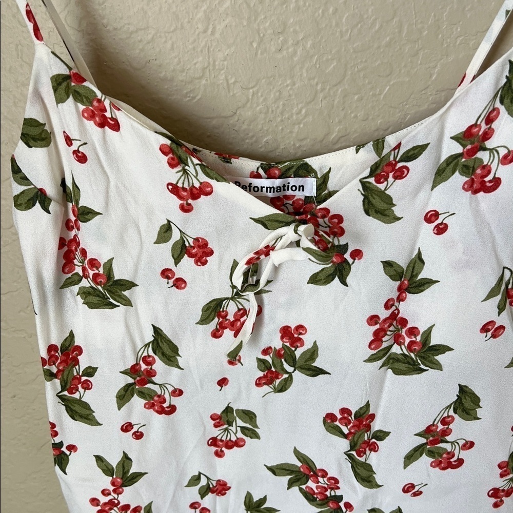 Reformation chandler mini cherry tie strap dress - Picture 6 of 11